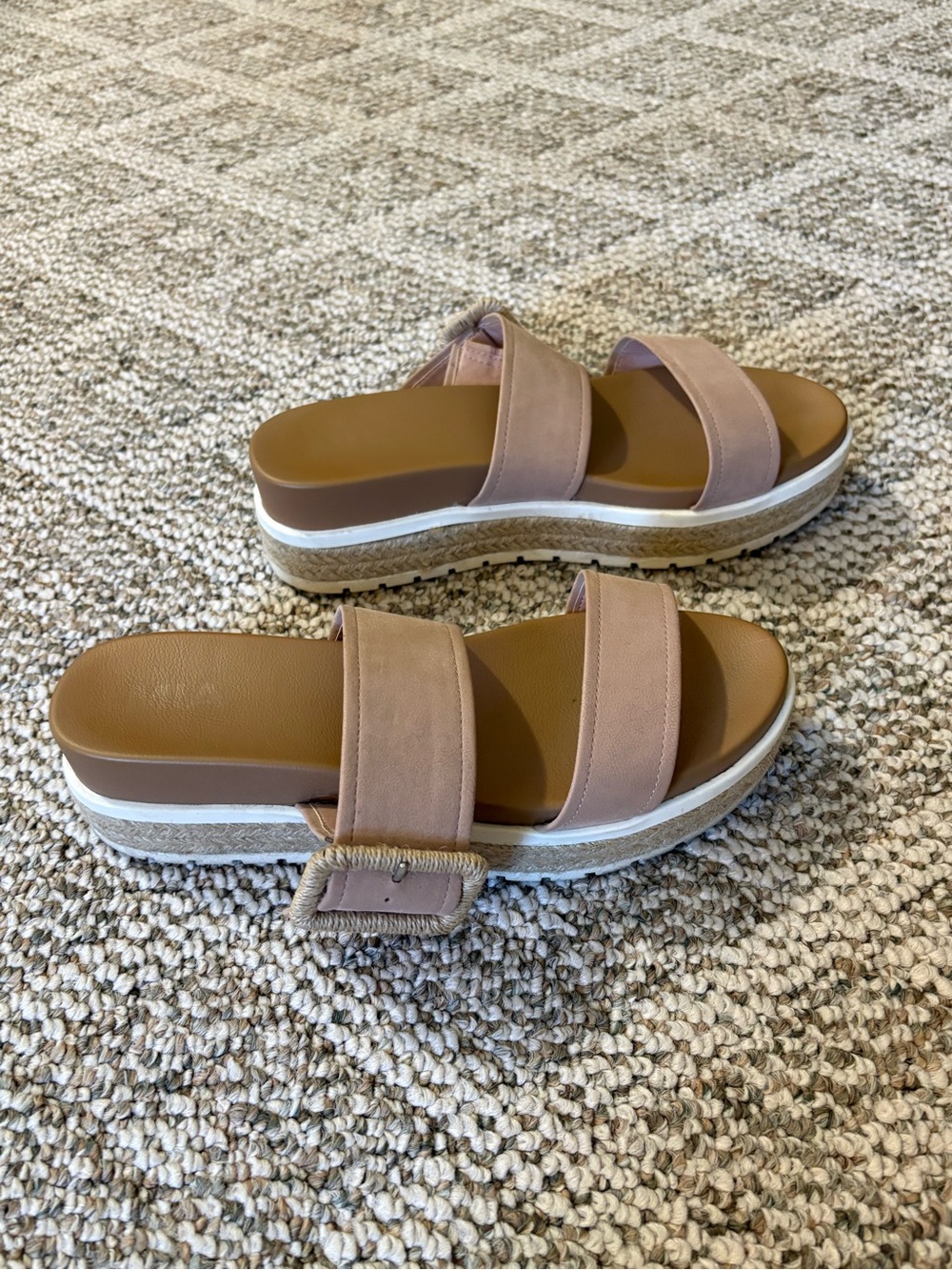 MIA Double-Strap Platform Slide Sandals in Blush Pink